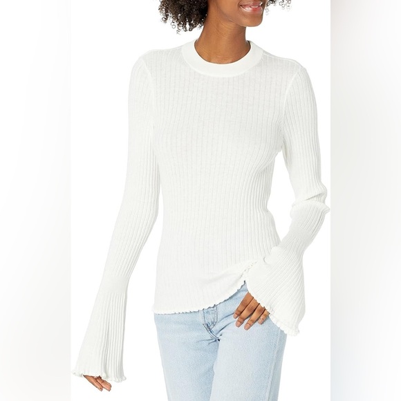 PAIGE Iona Slim Bell Sleeves Cotton Silk Blend Sweater - Picture 1 of 7